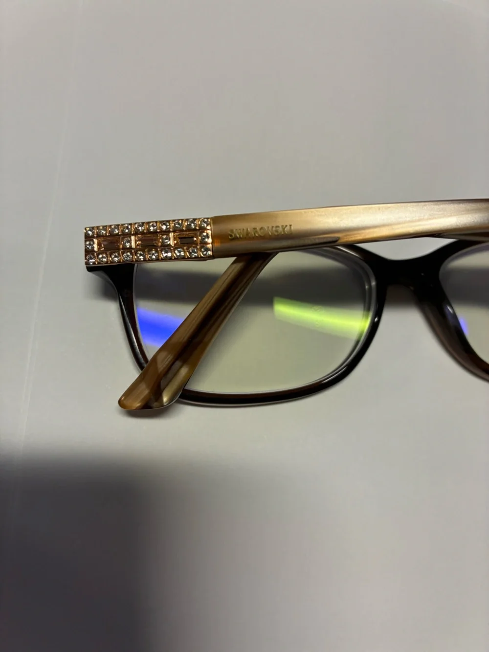 Swarovski Brown Rectangular Glasses with Decorative Crystal Temple